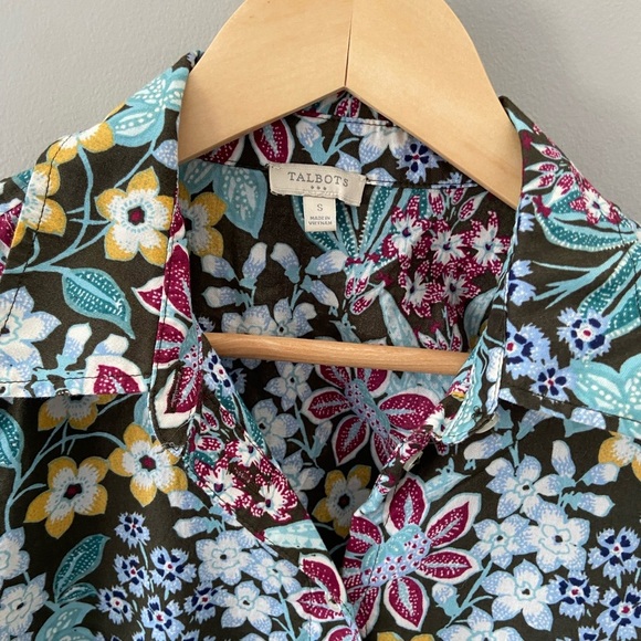 Talbots Botanical Turquoise Green Long Sleeve Lightweight Cotton Blouse - Picture 5 of 5